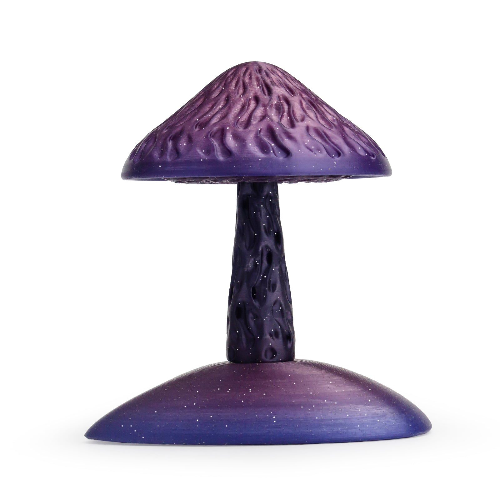 Purple mushroom-shaped object on a white background