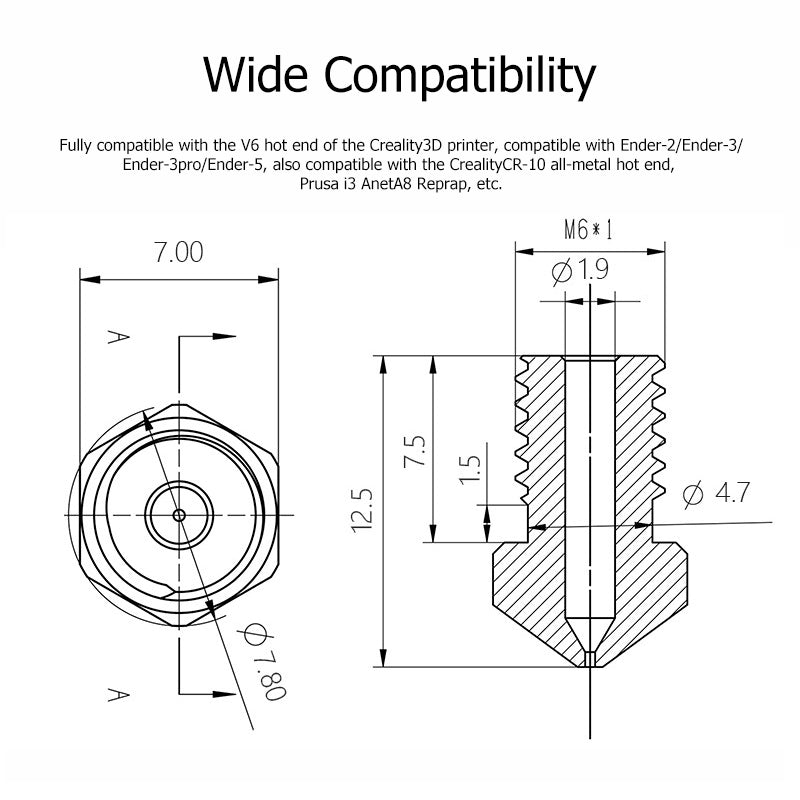 E3d V6 M6 thread Copper Chromium Zirconium nozzle