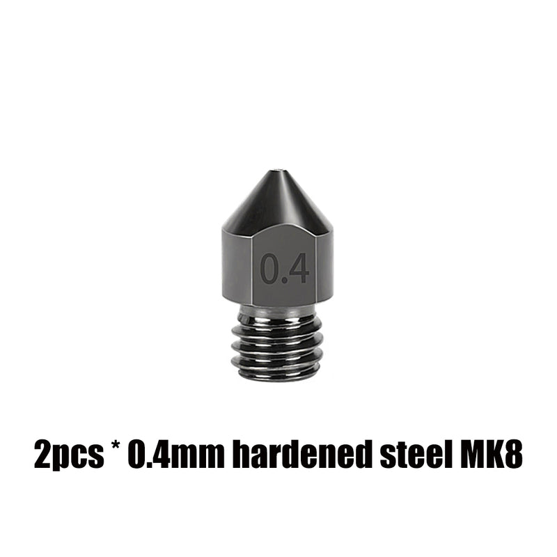 2 x MK8 Hardened Steel Die Steel Nozzle 0.4mm