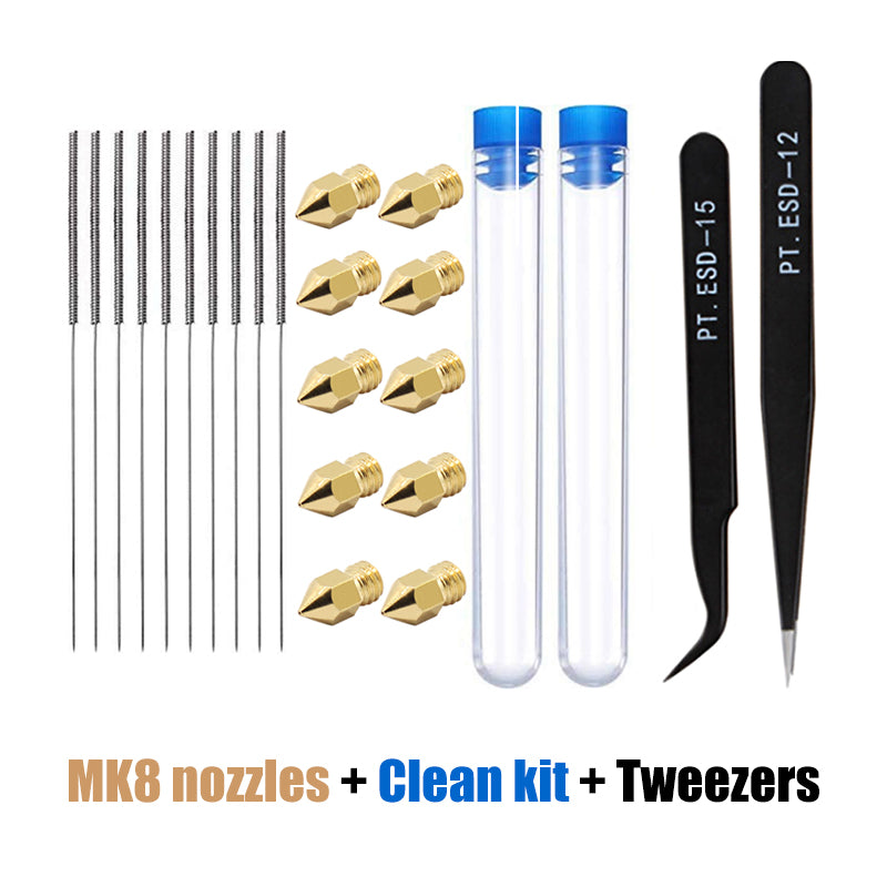 MK8 Nozzle + Clean Kit + Tweezers - Nozzles 0.4mm